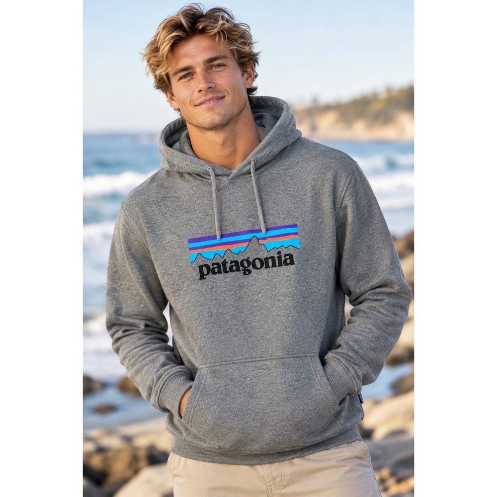 Patagonia Hoodie Mens XL Grey Uprisal P-6 Logo Fleece Pullover Sweatshirt New